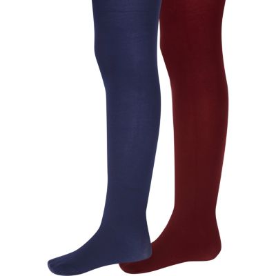 Girls navy and red tights pack